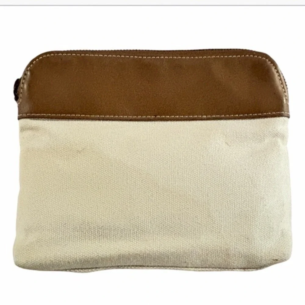 Chloe Canvas and Leather Cosmetic Pouch Cream Brown Zip Makeup Bag